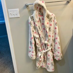 PJ Salvage Gift Kisses French Bulldog Cozy Plush Faux Fur Trim Robe Ivory M